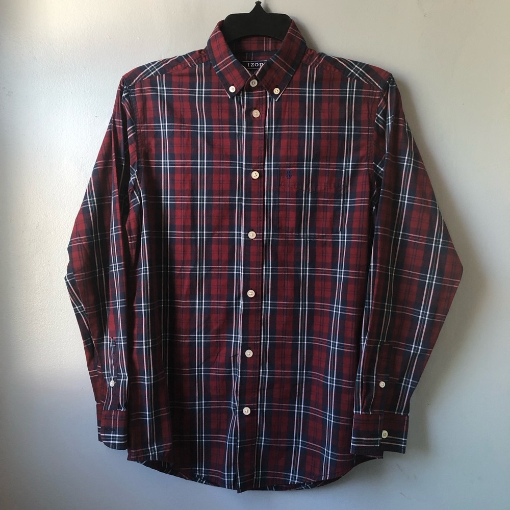 IZOD Boys Red Plaid Button-Down Shirt size Large (14/16)